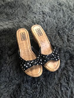 Black and white polka dots wedge heels , size 8 , $10