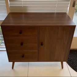 Storage Cabinet with 1 Side Cabinet and 3 Large Drawers, 1 Adjustable Shelf, Mid-Century Modern Sideboard, Drawer Dresser, 29.7" L TV Stand Freestandi