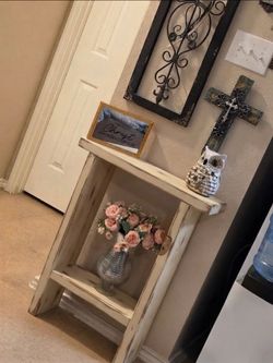 Rustic Distressed White Wood Side Table