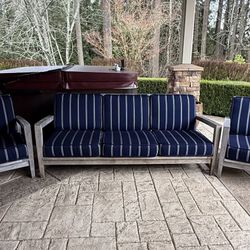 Kingsley Bate Teak Outdoor Sofa 2 Lounge Chairs Custom Cushions