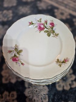 8 vintage fine China  salad plates. Rose moss