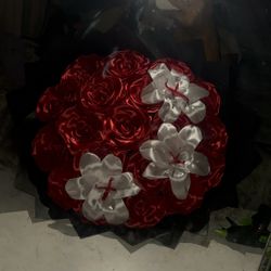 red  roses , white hibiscus bouquet 💐 