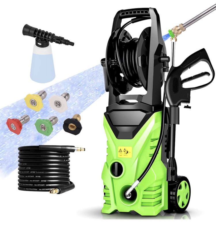 Homdox 3000 PSI Professional Electric Pressure Washer 1.76GPM, 1800W Rolling Wheels High Pressure Washer Cleaner Machine with Power Hose Nozzle Gun an