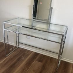 Glass Vanity Table with Mirror – $50