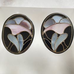 Vintage wood mother of pearl stud earrings Jewelry 