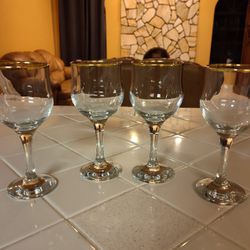 Vintage Bohemian Crystal 14k Rimmed Wine Glasses 