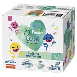 2 BOXES Pampers Pure Baby Shark Unisex Potty Training Pants 4T5T, 52 Count