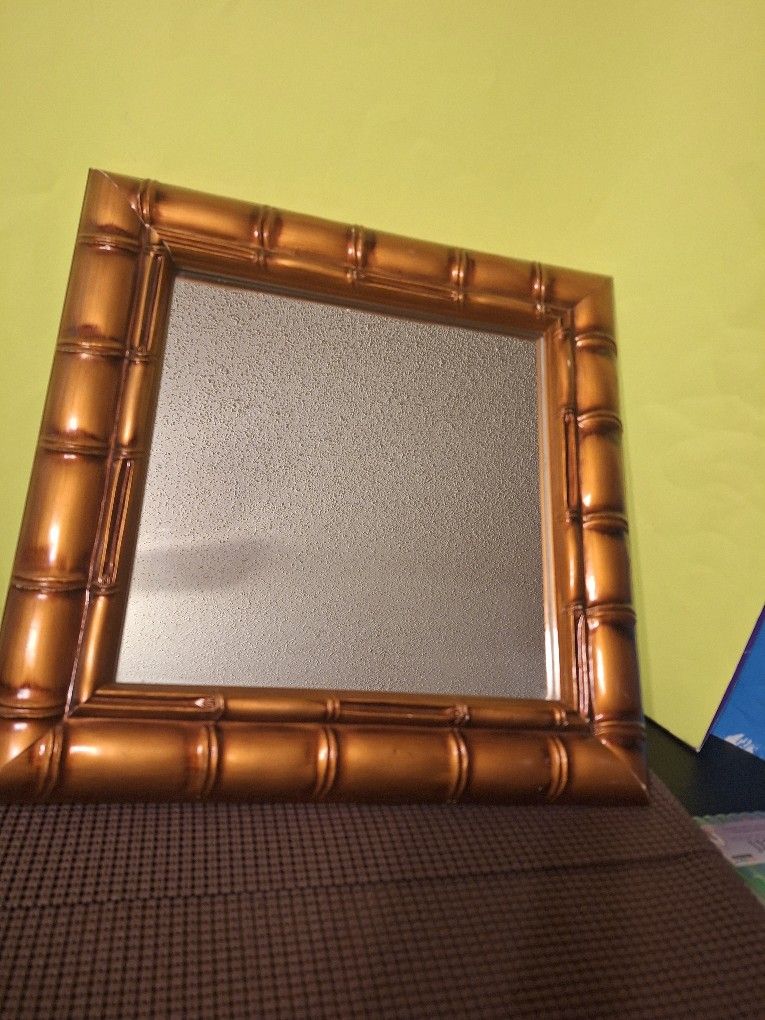 Antique Gold Bamboo Mirror In 13-3/4"×14-3/4"-$25.00