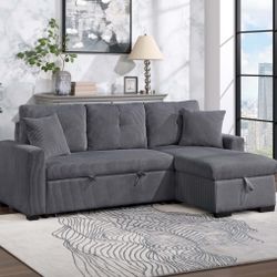 Dark Gray Pull Out Sofa Bed With Reversible Storage Chaise