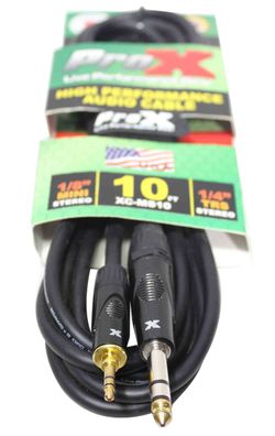 ProX XC-MS10 Balanced TRS-M Mini 1/8" to TRS-M Audio - 10 FT