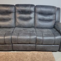 Power Reclining/Power Headrest Couch With Charging On Side