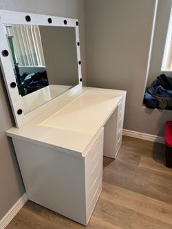 IKEA Alex Vanity Desk with Lighted Mirror