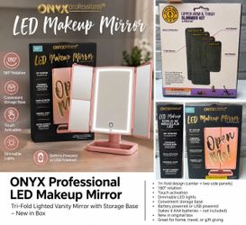 ONYX Professional LED Makeup Mirror – Rose Gold – Tri-Fold Vanity Mirror