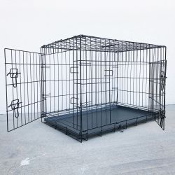 New in box $50 Double Door 36” Dog Crate Kennel Metal Folding Pet Cage Plastic Tray, 36x23x25 Inches 