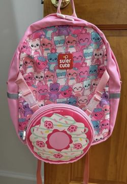 Super cute hello kitty cats kitten with doughnut shaped purse (removable) nylon girls pink backpack  Super comfortable & soft  Rare and unique  In exc