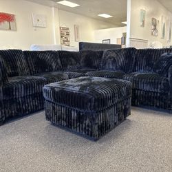 Black Corduroy Sectional With Ottoman 