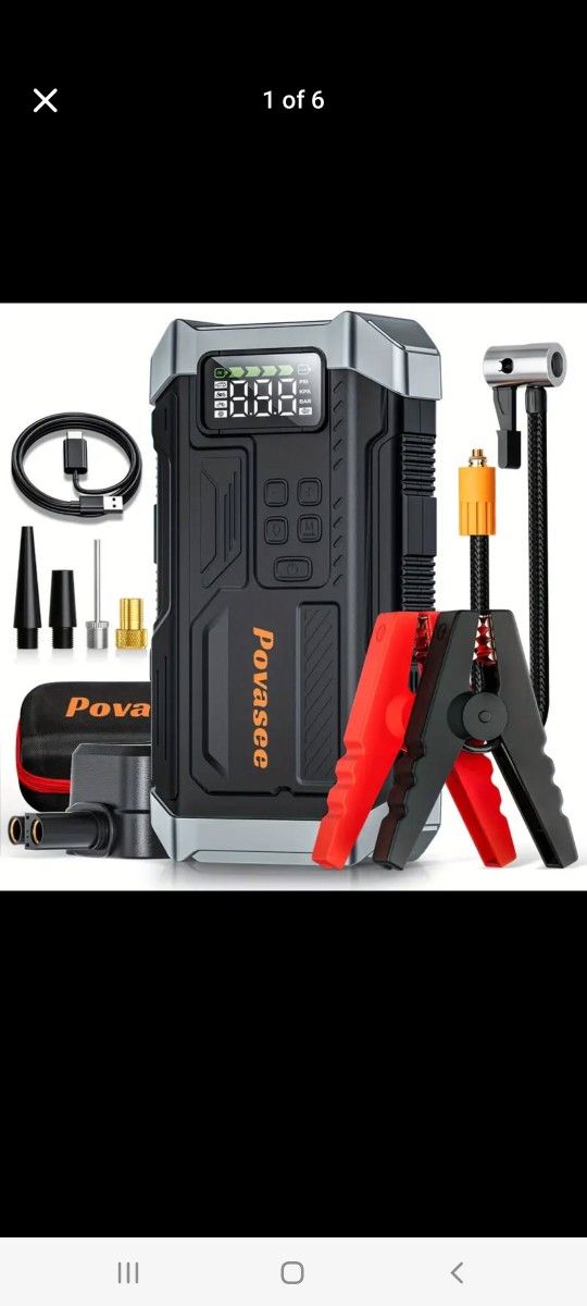 *NEW* Jump Starter With Tire Inflator. Powerful 5000A Can Charge Cell Phone & Laptops