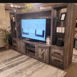 Gray Entertainment Center, TV Stand TV Console Display Cabinet