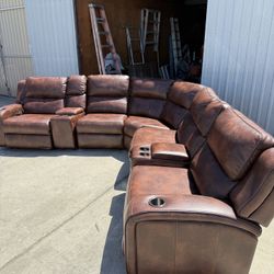 Brown Leather Corner Reclining Couch