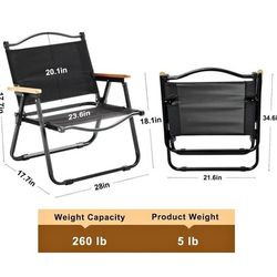 Portable Camping Chair with Wooden Handle, Widen Foldable Outdoor Chair, Collapsible Beach Chair of Ergonomic Design, Suitable for Sand Camping Travel