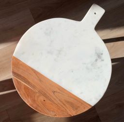 White Marble + Walnut Wood Cutting Board Serving Tray