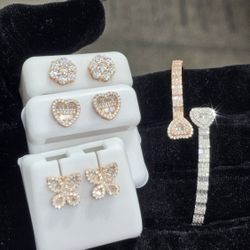 MOISSANITE WITH SILVER EARRINGS AND BRACELET 