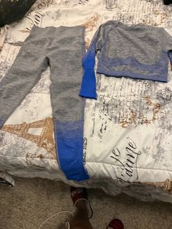 Gray and Blue Two-Piece Activewear Set