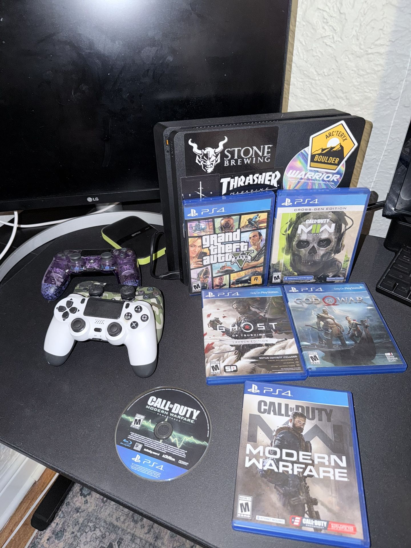 PS4 Slim With Controllers And Games