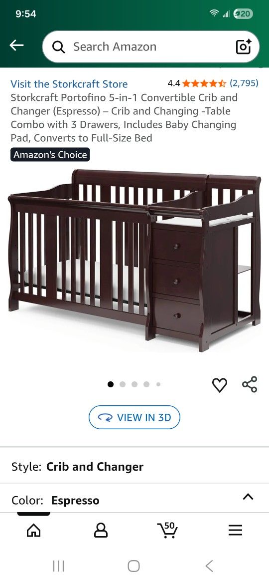 Convertible Toddler Bed & Crib – 3 Drawers, Changing Table Combo, Full-Size Bed