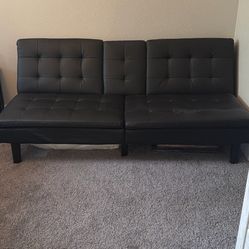Black Faux Leather Futon Sofa