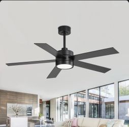 Beil 52/65 inch Large Modern Ceiling Fan with Light Kit and Remote Control, 3 LED Colors, 6 Speed Noiseless DC Motor, 5 Plywood Blades, for Indoor/Cov