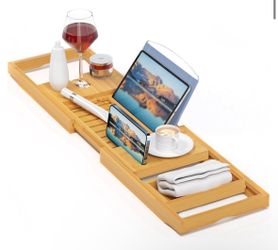 Luxury Bathtub Caddy Tray,Bamboo Bathtub Tray Caddy - Wood Bath Tray Expandable,Can be Placed Book and Integrated Tablet Smartphone and Wine Holder -