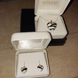 14kt Heart Pendant And Earrings