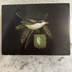 Wooden Jewelry Or Trinket Box With Hand Painted Bird