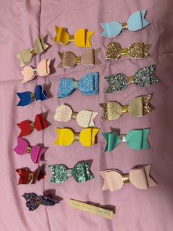 Faux Leather Hair Bow Clips Set