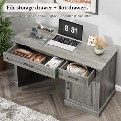 New | 47 Inch Executive Computer Desk with Storage Cabinet