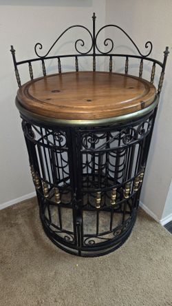 Vintage Italian Rough Iron Wood Wine Cellar, Bar
