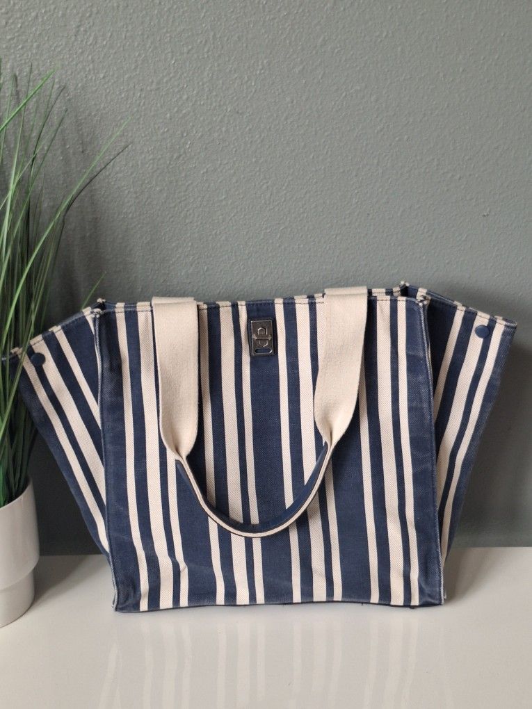 Rebecca Minkoff Darren Navy And Cream Canvas Tote