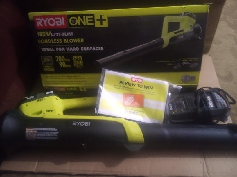 Ryobi 18v One+ Cordless Leaf Blower Plus Battery And Battery Charger 