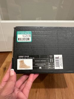 Size 11 Sorel Women's Caribou OTM WP Boot in Chalk and Tan