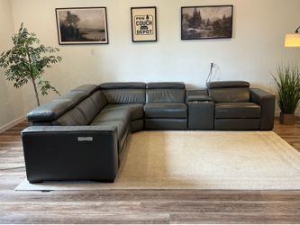 6pc J&M gray premium top grain leather electric recliner sectional couch delivery available