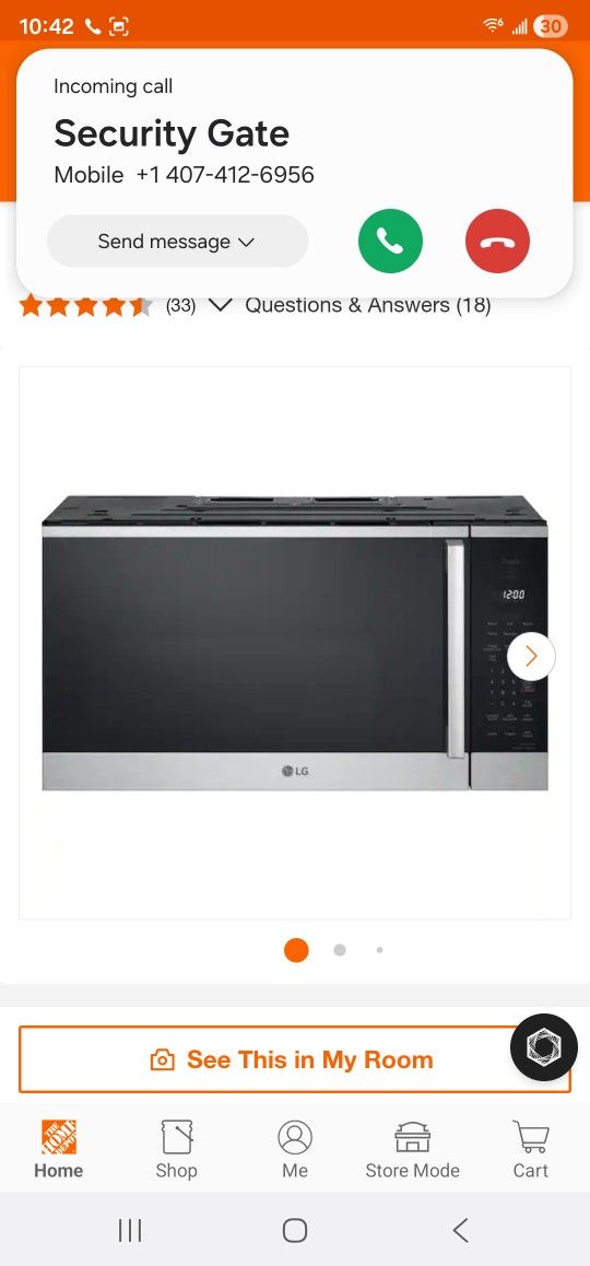 LG
1.8 cu. ft. 30 in. W Smart Over the Range Microwave Oven w/ EasyClean in PrintProof Stainless Steel 1000-Watt New Handle