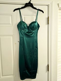 Gorgeous Green Satin Bodycon Dress- M