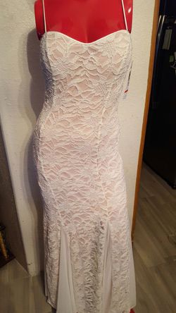 New Lace & mesh Ivory/Taupe gold Gown Dress