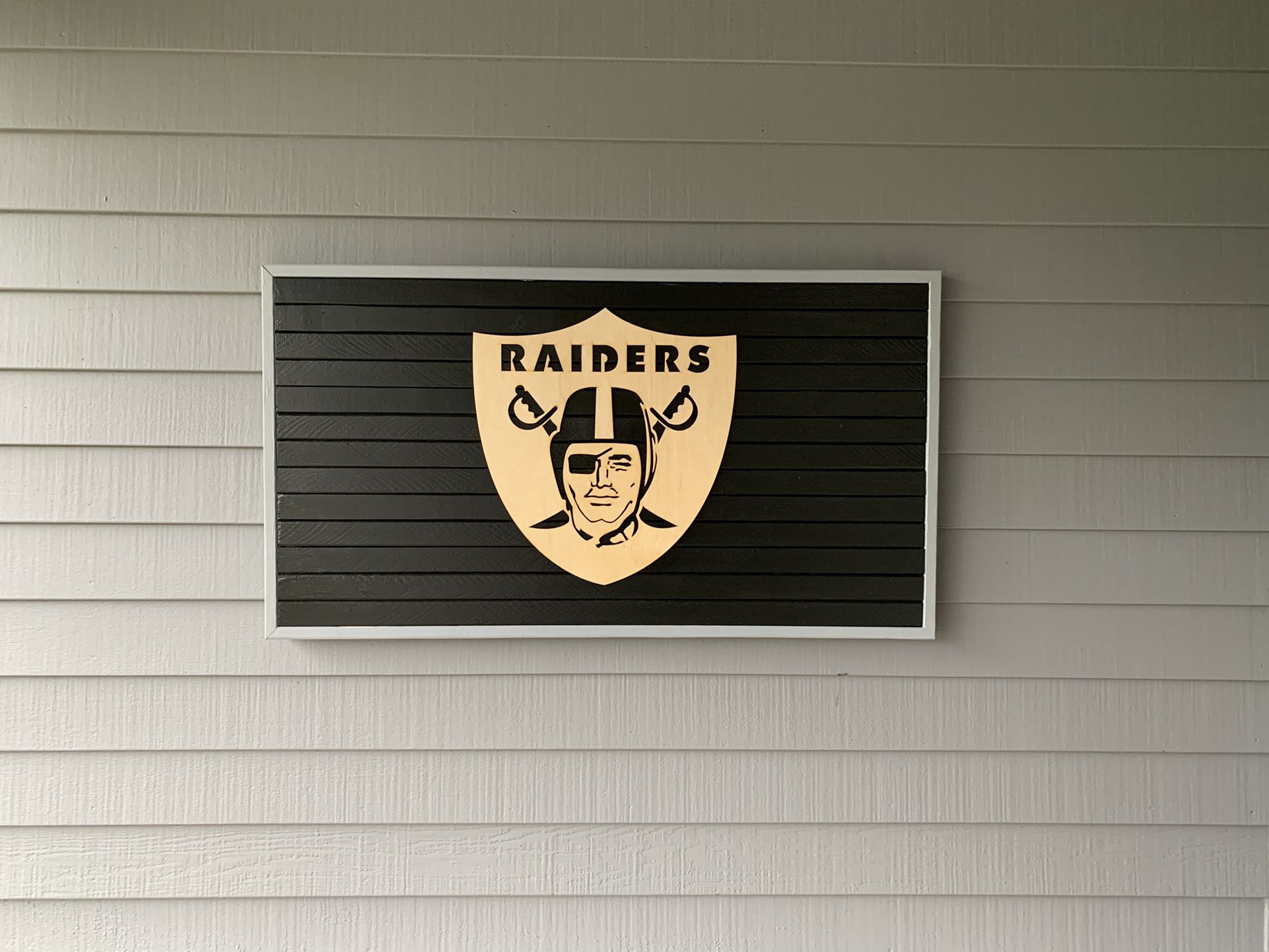 RAIDERS Large Wood Sign / Flag 39”x 21” Handcrafted in Oregon - We Build Handcrafted Wood Flags For Your Favorite Sports Team! - Makes a great gift!