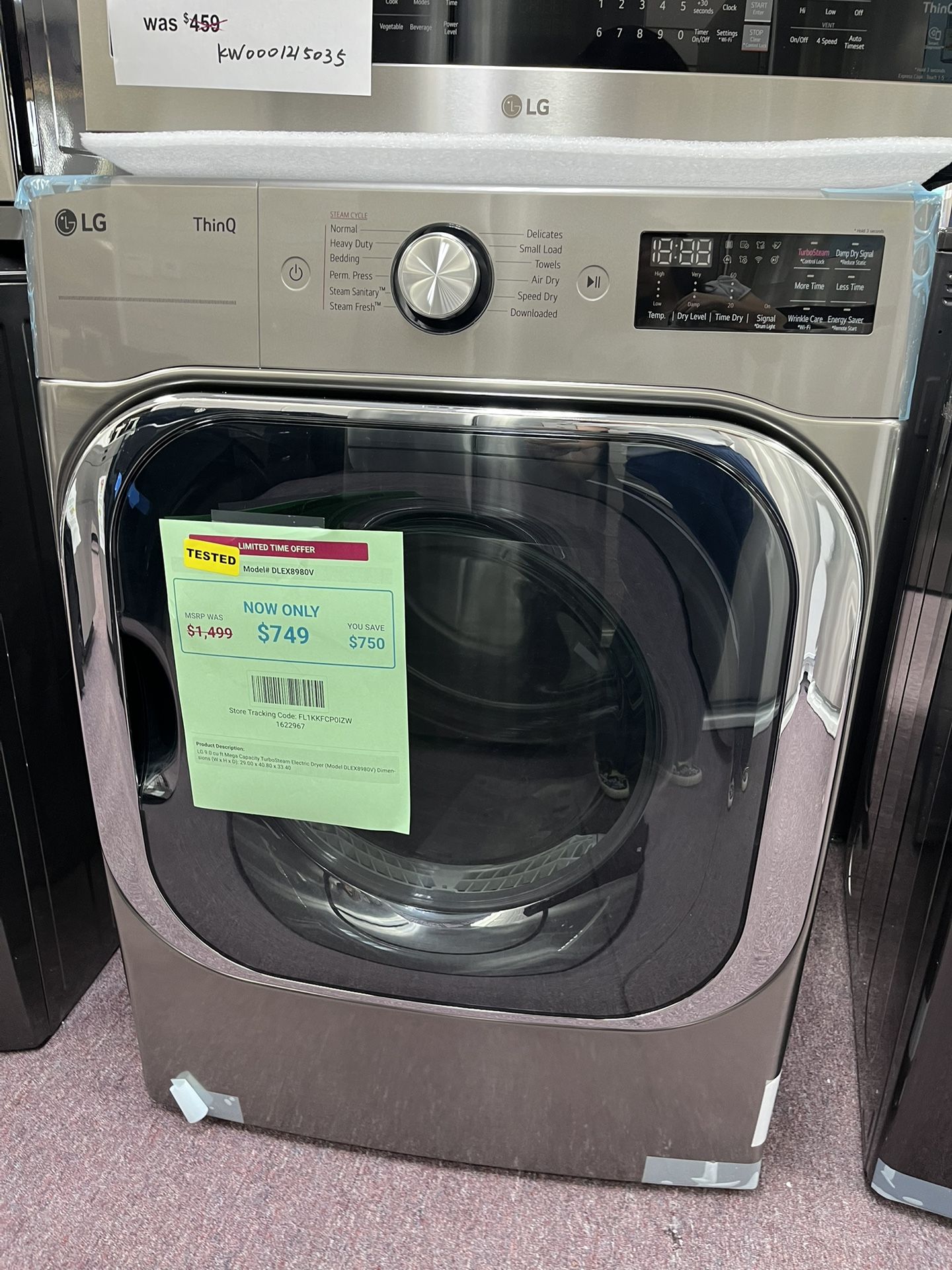 Electric Dryer 29’ Stackable LG In Silver