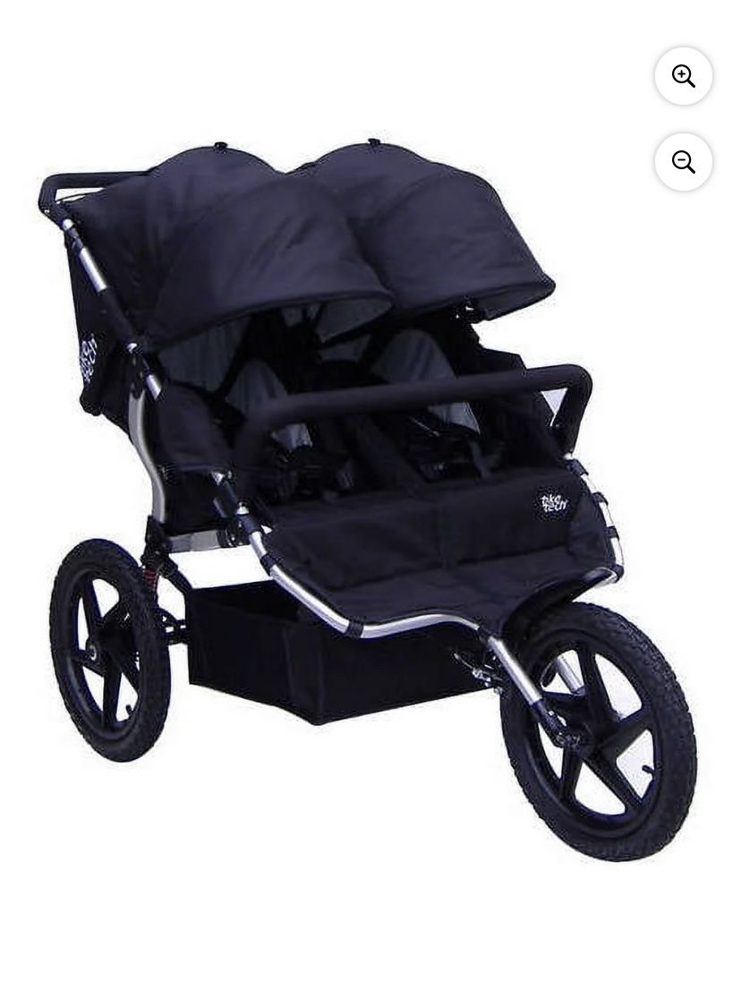 LIKE NEW! JOGGER STROLLER NO FRONT SWIVEL - TIKE TECH ALL TERRAIN X3 SPORT DOUBLE STROLLER IN BLACK