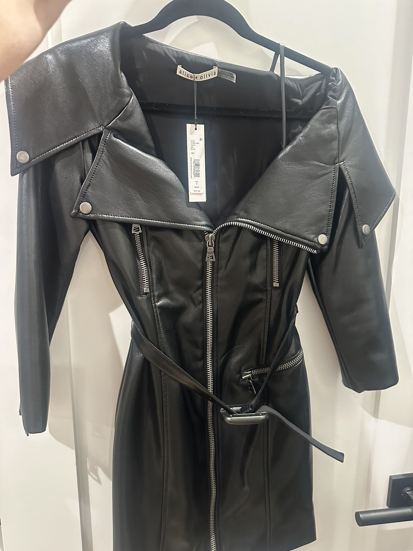 Alice + Olivia Miara Vegan Leather Moto Dress Sz 2