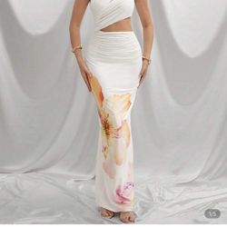 White Tropical Dress Slim Fit