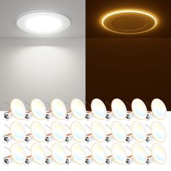 FREELICHT 24 Pack 5/6 Inch LED Can Lights with Night Light, 2700K/3000K/4000K/5000K/6000K Selectable Flat Retrofit Recessed Lighting, 10W=110W, 1000LM